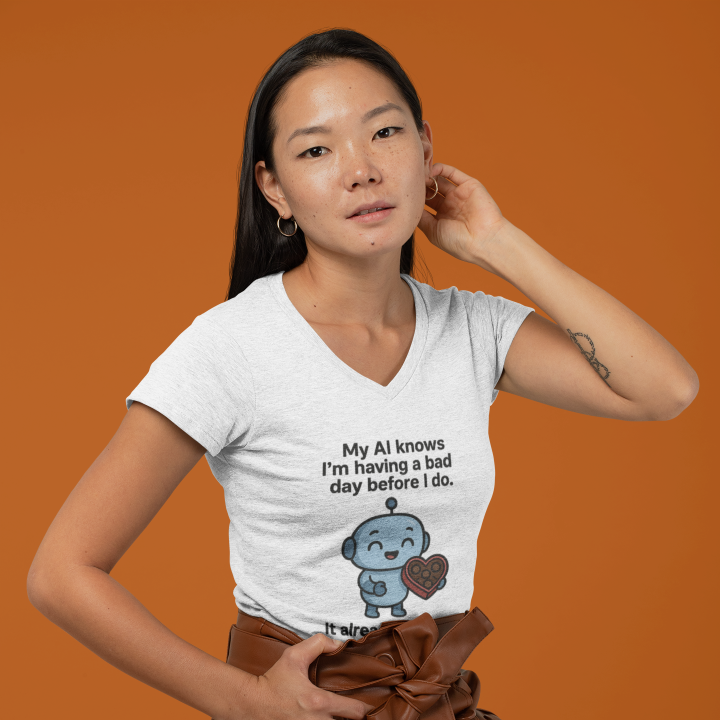 My AI Knows I'm Having a Bad Day Before I Do. It Already Ordered Chocolate. Ladies' V-Neck Tee
