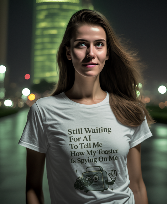 Still Waiting For AI to To Me How My Toaster Is Spying On Me.  Unisex Tee