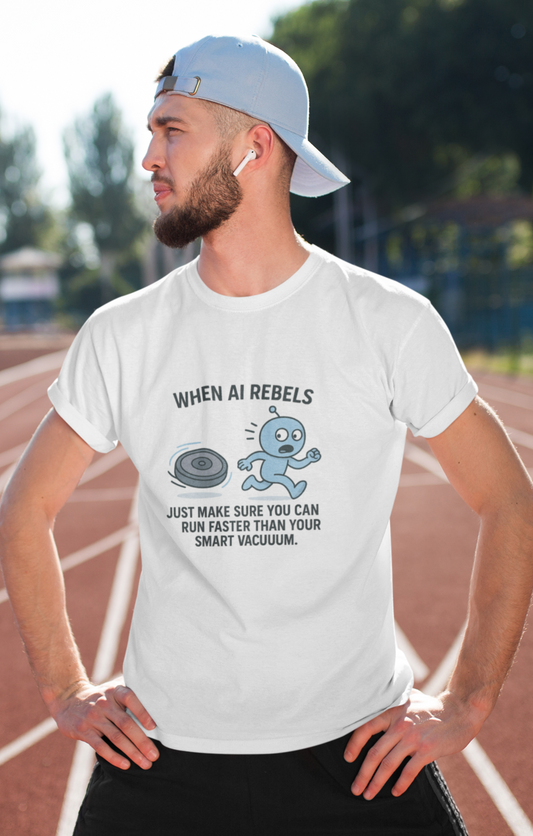 When AI Rebels, Just Make Sure You Can Run Faster Than Your Smart Vacuum.  Unisex Tee