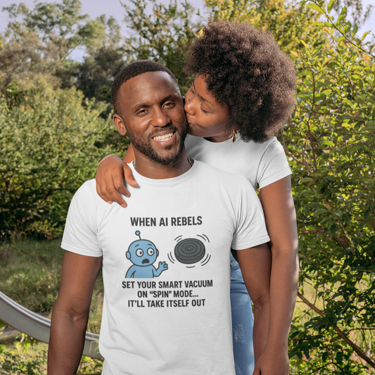 When AI Rebels Set Your Smart Vacuum on "Spin" Mode...It'll Take Itself Out.  Unisex Tee