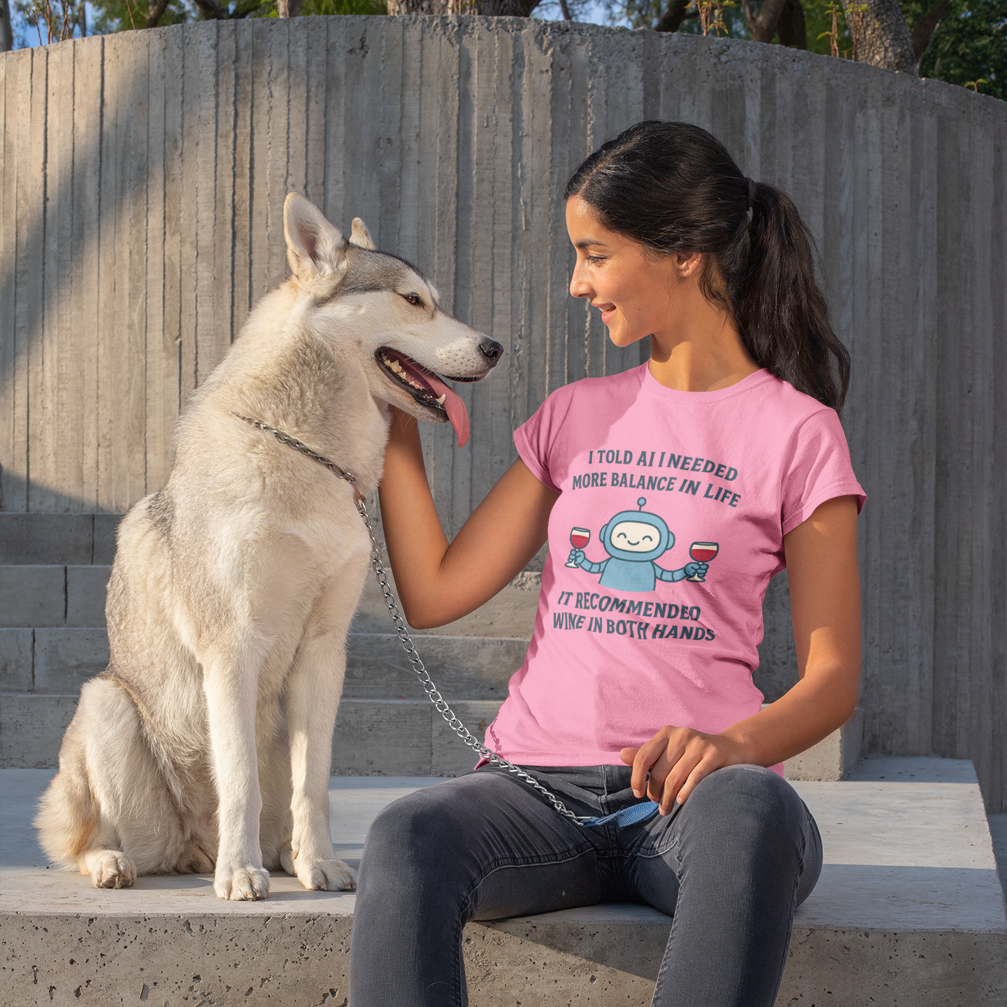 I Told AI I Needed More Balance In Life. It Recommended Wine in Both Hands. Women’s basic softstyle t-shirt
