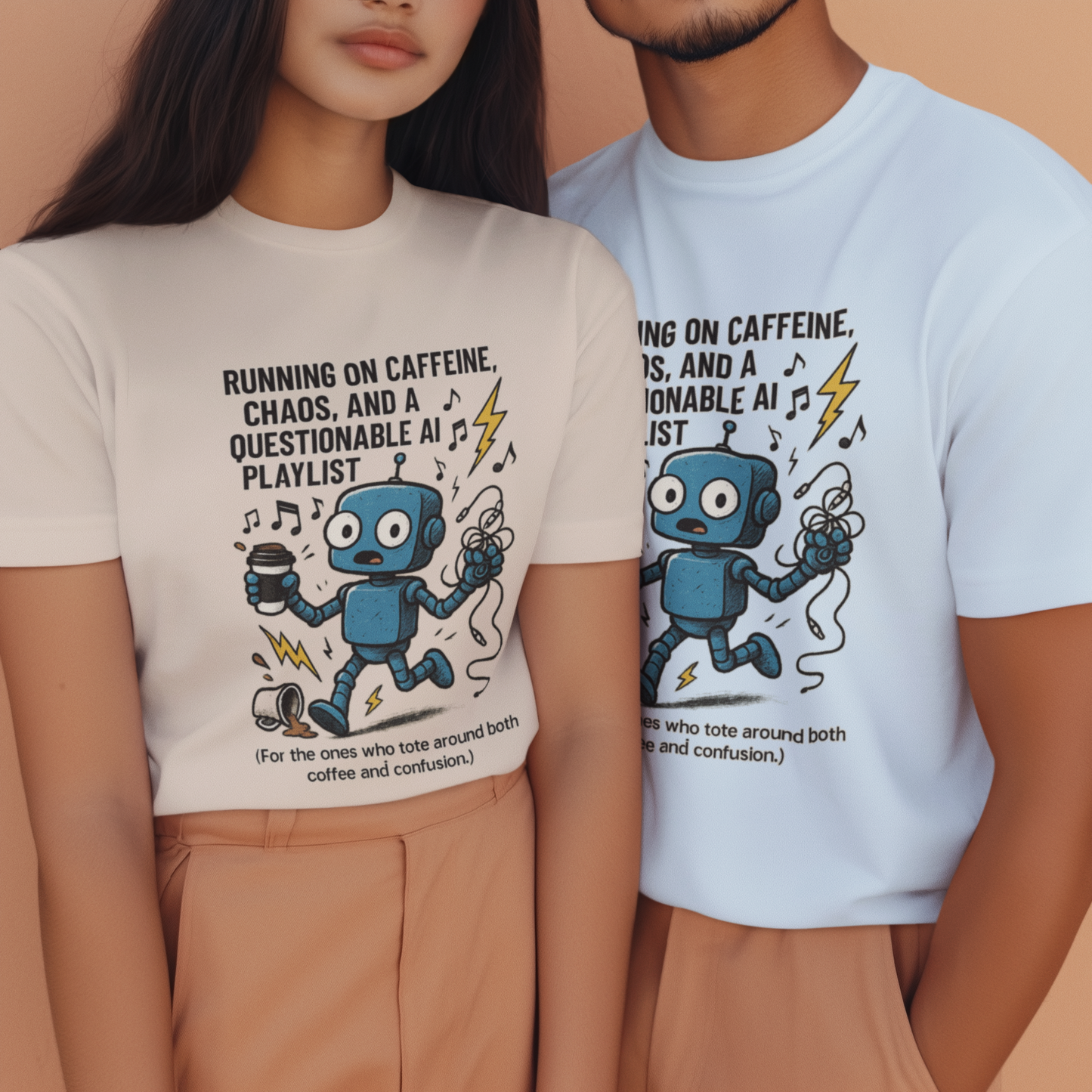 Running on Caffeine, Chaos, and a Questionable AI Playlist.  Unisex Tee