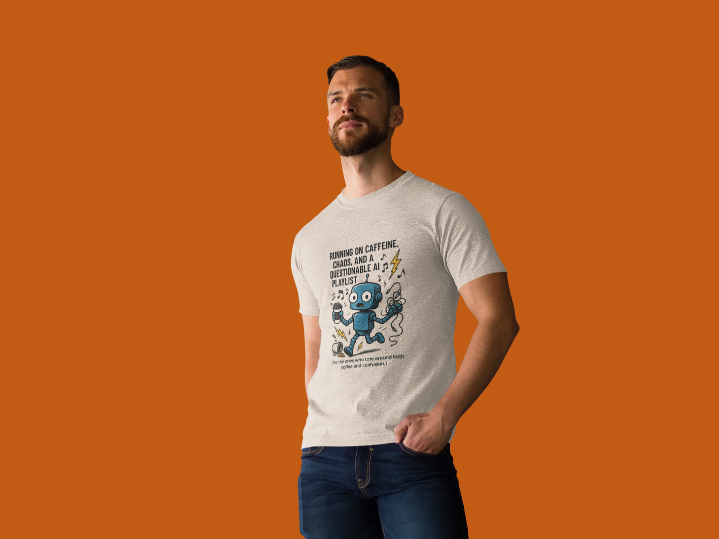 Running on Caffeine, Chaos, and a Questionable AI Playlist.  Unisex Tee
